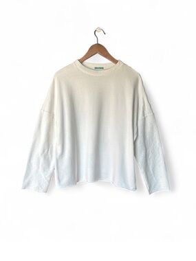 CIA MARITIMA White Oversized Deconstructed  Crewneck Sweatshirt with Raw Edges